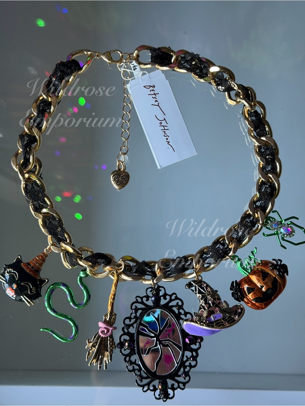 Betsey Johnson Halloween Collar Statement Necklace Witch Broom Spider Cat Snake - Picture 8 of 14